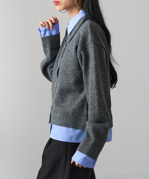 MAGASIN DE MODE Onjna(マガジンデモードオンジェナ )の「【MAGASIN DE MODE Onjna】(セットアップ対応) アルパカタッチ シャツドッキングカーディガン レイヤード風 韓国風 DTK(カーディガン/ボレロ・レディース・チャコールグレー/ブラック・FREE)」の5枚目の写真