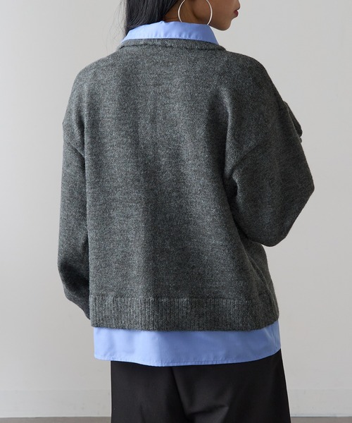 MAGASIN DE MODE Onjna(マガジンデモードオンジェナ )の「【MAGASIN DE MODE Onjna】(セットアップ対応) アルパカタッチ シャツドッキングカーディガン レイヤード風 韓国風 DTK(カーディガン/ボレロ・レディース・チャコールグレー/ブラック・FREE)」の6枚目の写真