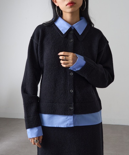 MAGASIN DE MODE Onjna(マガジンデモードオンジェナ )の「【MAGASIN DE MODE Onjna】(セットアップ対応) アルパカタッチ シャツドッキングカーディガン レイヤード風 韓国風 DTK(カーディガン/ボレロ・レディース・チャコールグレー/ブラック・FREE)」の11枚目の写真