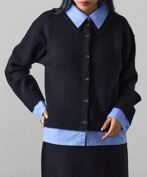 MAGASIN DE MODE Onjna(マガジンデモードオンジェナ )の「【MAGASIN DE MODE Onjna】(セットアップ対応) アルパカタッチ シャツドッキングカーディガン レイヤード風 韓国風 DTK(カーディガン/ボレロ・レディース・チャコールグレー/ブラック・FREE)」の10枚目の写真