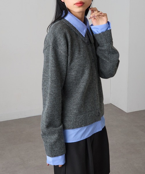 MAGASIN DE MODE Onjna(マガジンデモードオンジェナ )の「【MAGASIN DE MODE Onjna】(セットアップ対応) アルパカタッチ シャツドッキングカーディガン レイヤード風 韓国風 DTK(カーディガン/ボレロ・レディース・チャコールグレー/ブラック・FREE)」の14枚目の写真