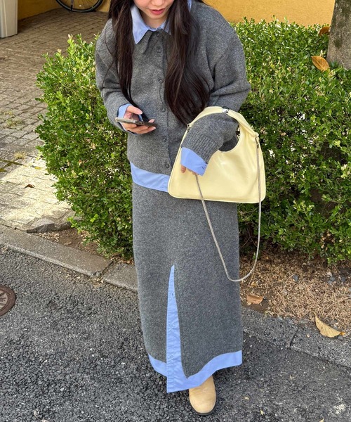 MAGASIN DE MODE Onjna(マガジンデモードオンジェナ )の「【MAGASIN DE MODE Onjna】(セットアップ対応) アルパカタッチ シャツドッキングカーディガン レイヤード風 韓国風 DTK(カーディガン/ボレロ・レディース・チャコールグレー/ブラック・FREE)」の15枚目の写真