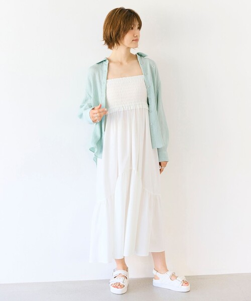 Feroux(フェルゥ)の「シャーリングデザイン 3WAYキャミドレス(ワンピース・レディース・ホワイト系/ピンク系/ブラック系・F)」の10枚目の写真