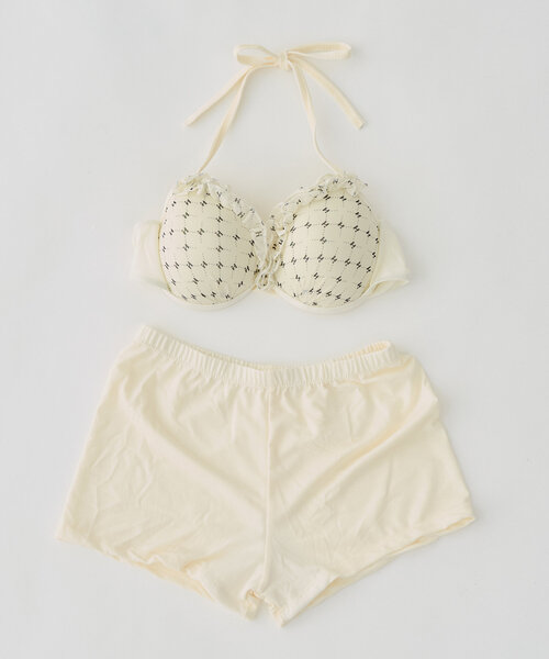 ダルメシアン柄　ビキニ　3点セット Amazon | [AMUSA] ダルメシアン柄お洋服見え水着2点セット (90