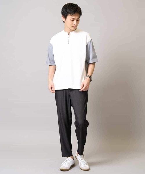 a.v.v（アーヴェヴェ）の「【マシンウォッシャブル】ハーフジップバックシャン切替カットソー（Tシャツ/カットソー・メンズ・ブラック/ホワイト・48/50/46）」の3枚目の写真