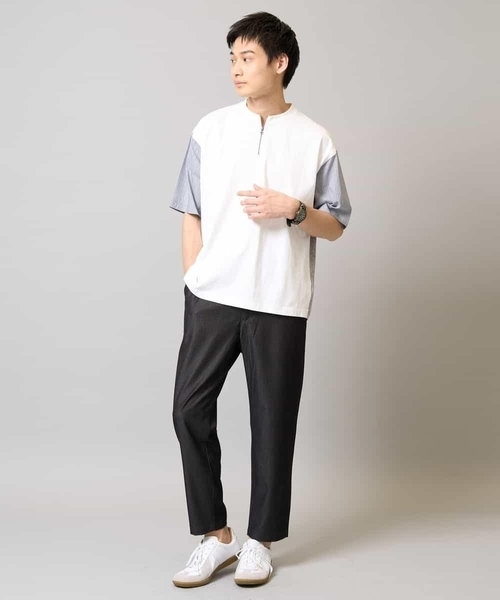 a.v.v（アーヴェヴェ）の「【マシンウォッシャブル】ハーフジップバックシャン切替カットソー（Tシャツ/カットソー・メンズ・ブラック/ホワイト・48/50/46）」の4枚目の写真