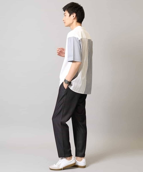 a.v.v（アーヴェヴェ）の「【マシンウォッシャブル】ハーフジップバックシャン切替カットソー（Tシャツ/カットソー・メンズ・ブラック/ホワイト・48/50/46）」の5枚目の写真