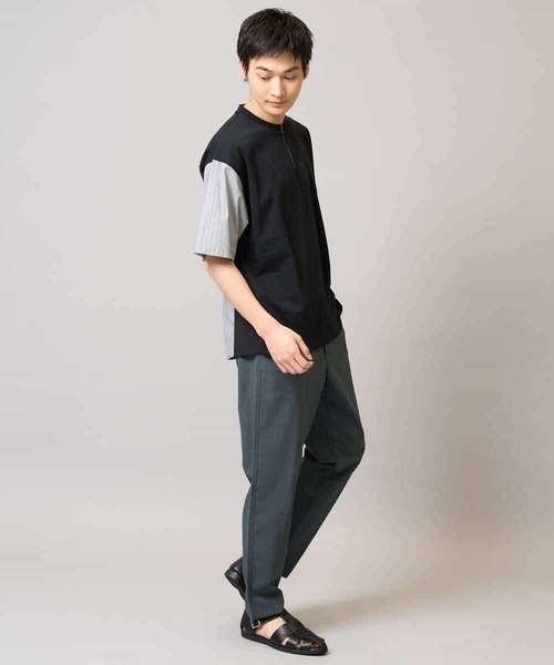 a.v.v（アーヴェヴェ）の「【マシンウォッシャブル】ハーフジップバックシャン切替カットソー（Tシャツ/カットソー・メンズ・ブラック/ホワイト・48/50/46）」の7枚目の写真