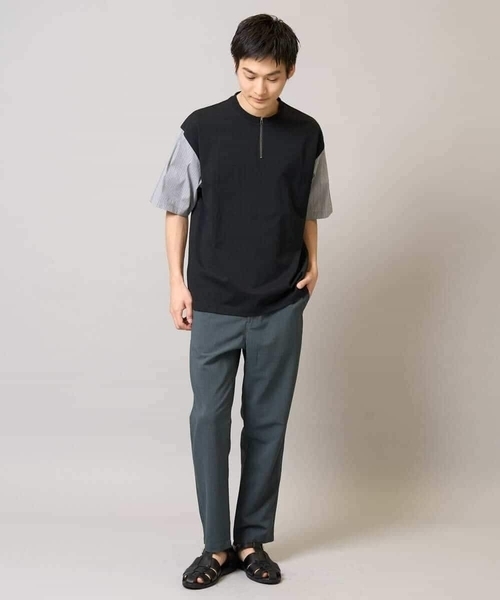 a.v.v（アーヴェヴェ）の「【マシンウォッシャブル】ハーフジップバックシャン切替カットソー（Tシャツ/カットソー・メンズ・ブラック/ホワイト・48/50/46）」の10枚目の写真