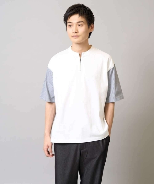 a.v.v（アーヴェヴェ）の「【マシンウォッシャブル】ハーフジップバックシャン切替カットソー（Tシャツ/カットソー・メンズ・ブラック/ホワイト・48/50/46）」の15枚目の写真