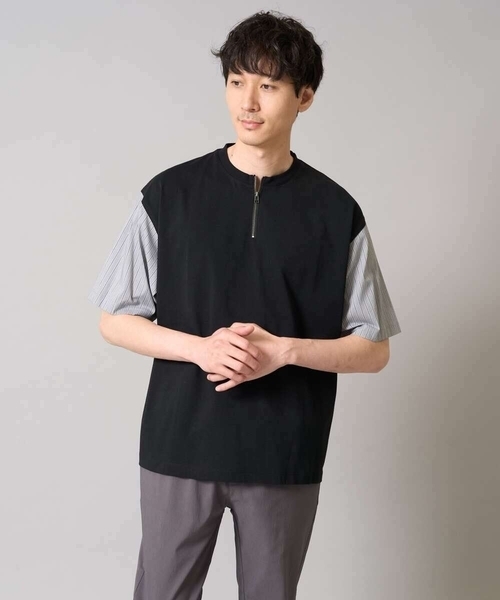 a.v.v（アーヴェヴェ）の「【マシンウォッシャブル】ハーフジップバックシャン切替カットソー（Tシャツ/カットソー・メンズ・ブラック/ホワイト・48/50/46）」の20枚目の写真