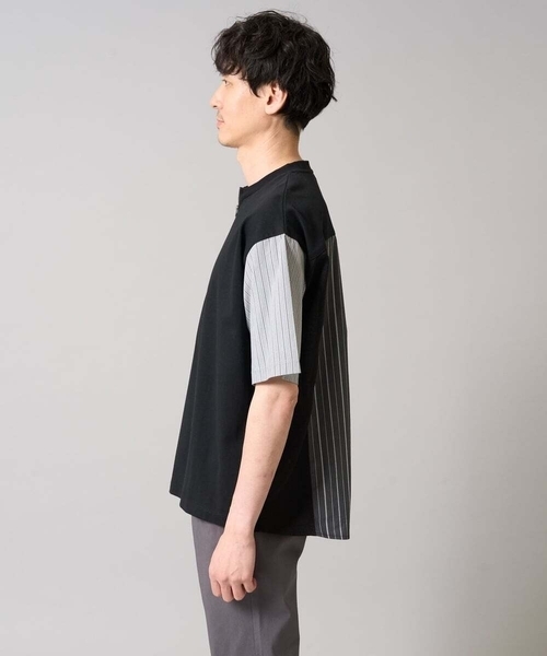 a.v.v（アーヴェヴェ）の「【マシンウォッシャブル】ハーフジップバックシャン切替カットソー（Tシャツ/カットソー・メンズ・ブラック/ホワイト・48/50/46）」の22枚目の写真