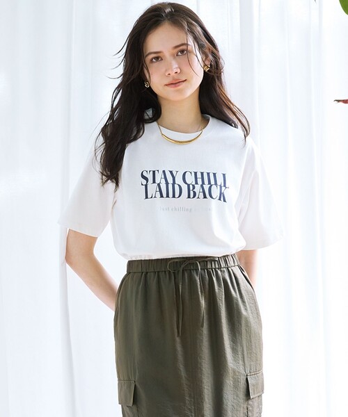 23区 L(ニジュウサンクオオキイサイズ)の「【SLOW/一部店舗限定】MVSコットン ロゴTシャツ(Tシャツ/カットソー・レディース・カーキ系/ライラック系/ホワイト系/グレー系・44/46)」の2枚目の写真