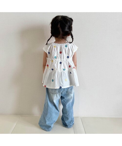apres les cours(アプレレクール)の「【セットアップ可/ジュニア対応】3柄ティアード刺繍チュニック(Tシャツ/カットソー・キッズ・アイボリー/ピンク/ストライプ・80/90/100/110/120/130/140)」の5枚目の写真
