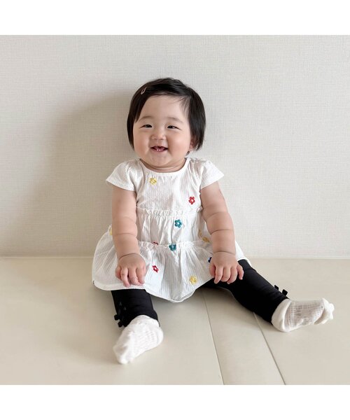 apres les cours(アプレレクール)の「【セットアップ可/ジュニア対応】3柄ティアード刺繍チュニック(Tシャツ/カットソー・キッズ・アイボリー/ピンク/ストライプ・80/90/100/110/120/130/140)」の6枚目の写真