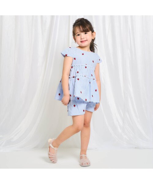 apres les cours(アプレレクール)の「【セットアップ可/ジュニア対応】3柄ティアード刺繍チュニック(Tシャツ/カットソー・キッズ・アイボリー/ピンク/ストライプ・80/90/100/110/120/130/140)」の9枚目の写真