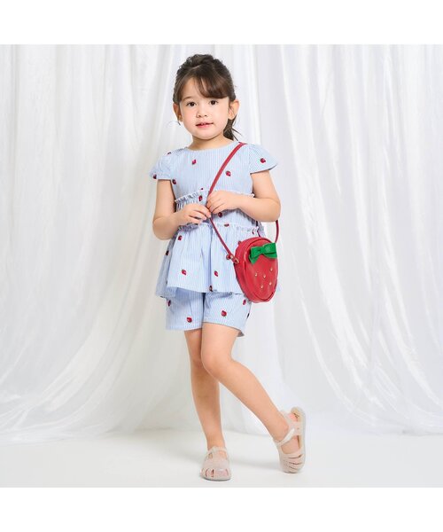 apres les cours(アプレレクール)の「【セットアップ可/ジュニア対応】3柄ティアード刺繍チュニック(Tシャツ/カットソー・キッズ・アイボリー/ピンク/ストライプ・80/90/100/110/120/130/140)」の11枚目の写真