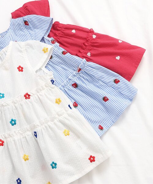 apres les cours(アプレレクール)の「【セットアップ可/ジュニア対応】3柄ティアード刺繍チュニック(Tシャツ/カットソー・キッズ・アイボリー/ピンク/ストライプ・80/90/100/110/120/130/140)」の13枚目の写真