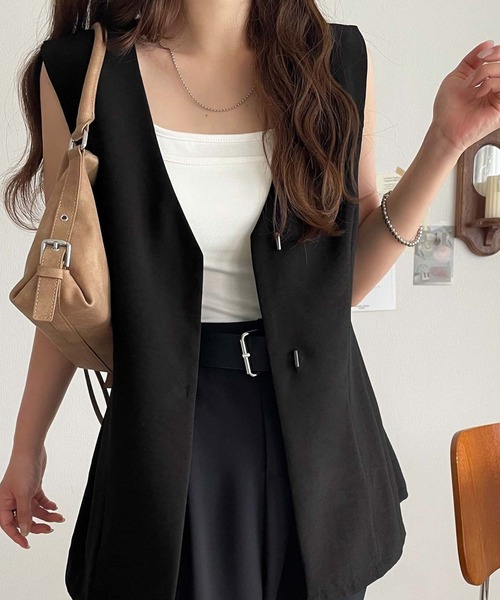 classicalelf(クラシカルエルフ)の「夏コーデを格上げ♪比翼デザイン麻調ペプラムジレベスト(ベスト・レディース・ベージュ/ブラック/チャコール/ブラウン・X-LARGE/SMALL/MEDIUM/LARGE)」の6枚目の写真