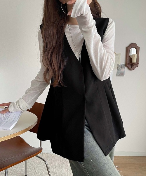 classicalelf(クラシカルエルフ)の「夏コーデを格上げ♪比翼デザイン麻調ペプラムジレベスト(ベスト・レディース・ベージュ/ブラック/チャコール/ブラウン・X-LARGE/SMALL/MEDIUM/LARGE)」の15枚目の写真