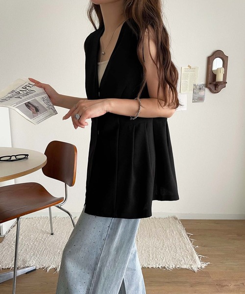 classicalelf(クラシカルエルフ)の「夏コーデを格上げ♪比翼デザイン麻調ペプラムジレベスト(ベスト・レディース・ベージュ/ブラック/チャコール/ブラウン・X-LARGE/SMALL/MEDIUM/LARGE)」の11枚目の写真