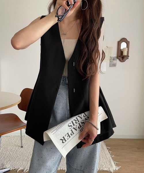 classicalelf(クラシカルエルフ)の「夏コーデを格上げ♪比翼デザイン麻調ペプラムジレベスト(ベスト・レディース・ベージュ/ブラック/チャコール/ブラウン・X-LARGE/SMALL/MEDIUM/LARGE)」の10枚目の写真