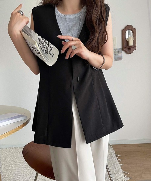 classicalelf(クラシカルエルフ)の「夏コーデを格上げ♪比翼デザイン麻調ペプラムジレベスト(ベスト・レディース・ベージュ/ブラック/チャコール/ブラウン・X-LARGE/SMALL/MEDIUM/LARGE)」の12枚目の写真