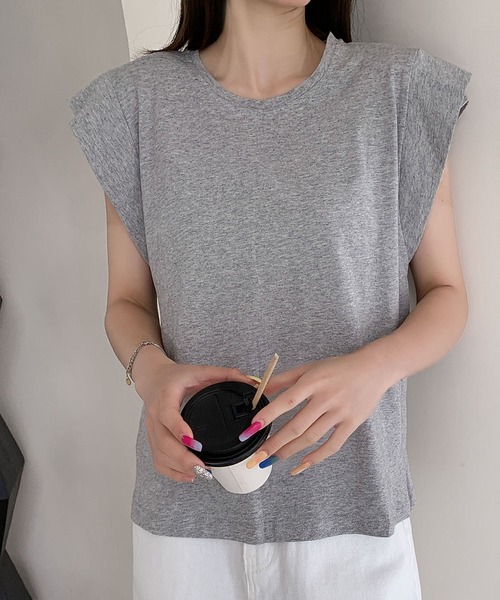 LOWO(ロワ)の「【綿100%使用】ニュアンスカラーフレンチスリーブTシャツ カットソー(Tシャツ/カットソー・レディース・ホワイト/チャコールグレー/グレー/カーキ/ブラック・FREE)」の5枚目の写真
