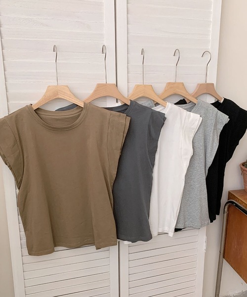 LOWO(ロワ)の「【綿100%使用】ニュアンスカラーフレンチスリーブTシャツ カットソー(Tシャツ/カットソー・レディース・ホワイト/チャコールグレー/グレー/カーキ/ブラック・FREE)」の18枚目の写真