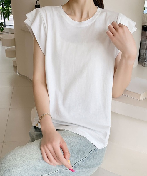 LOWO(ロワ)の「【綿100%使用】ニュアンスカラーフレンチスリーブTシャツ カットソー(Tシャツ/カットソー・レディース・ホワイト/チャコールグレー/グレー/カーキ/ブラック・FREE)」の17枚目の写真