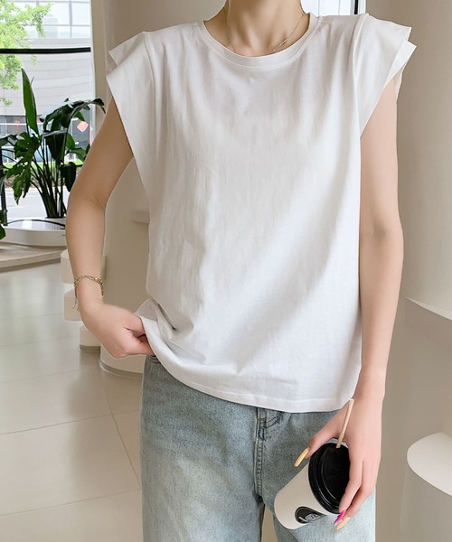 LOWO(ロワ)の「【綿100%使用】ニュアンスカラーフレンチスリーブTシャツ カットソー(Tシャツ/カットソー・レディース・ホワイト/チャコールグレー/グレー/カーキ/ブラック・FREE)」の16枚目の写真