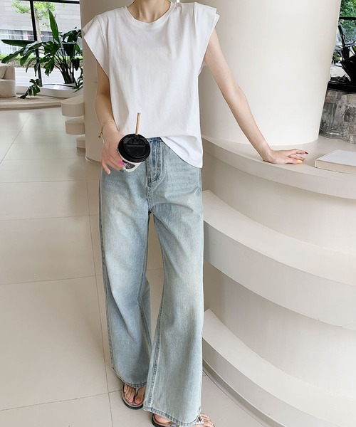 LOWO(ロワ)の「【綿100%使用】ニュアンスカラーフレンチスリーブTシャツ カットソー(Tシャツ/カットソー・レディース・ホワイト/チャコールグレー/グレー/カーキ/ブラック・FREE)」の15枚目の写真