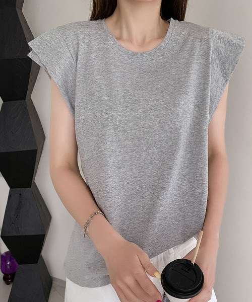 LOWO(ロワ)の「【綿100%使用】ニュアンスカラーフレンチスリーブTシャツ カットソー(Tシャツ/カットソー・レディース・ホワイト/チャコールグレー/グレー/カーキ/ブラック・FREE)」の14枚目の写真