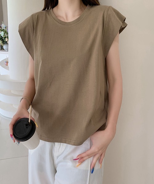 LOWO(ロワ)の「【綿100%使用】ニュアンスカラーフレンチスリーブTシャツ カットソー(Tシャツ/カットソー・レディース・ホワイト/チャコールグレー/グレー/カーキ/ブラック・FREE)」の12枚目の写真