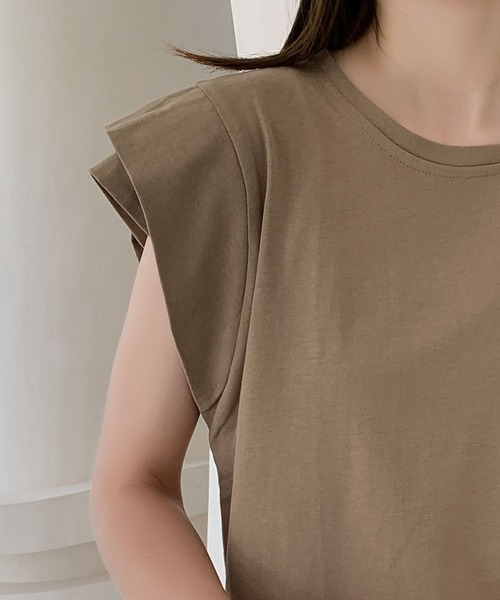 LOWO(ロワ)の「【綿100%使用】ニュアンスカラーフレンチスリーブTシャツ カットソー(Tシャツ/カットソー・レディース・ホワイト/チャコールグレー/グレー/カーキ/ブラック・FREE)」の11枚目の写真