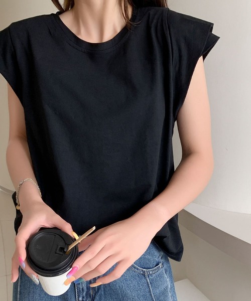 LOWO(ロワ)の「【綿100%使用】ニュアンスカラーフレンチスリーブTシャツ カットソー(Tシャツ/カットソー・レディース・ホワイト/チャコールグレー/グレー/カーキ/ブラック・FREE)」の9枚目の写真