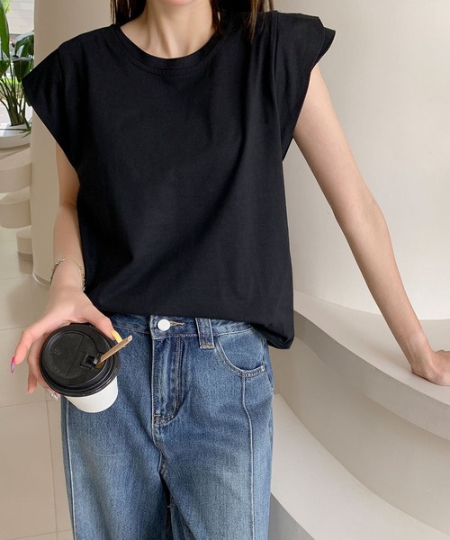 LOWO(ロワ)の「【綿100%使用】ニュアンスカラーフレンチスリーブTシャツ カットソー(Tシャツ/カットソー・レディース・ホワイト/チャコールグレー/グレー/カーキ/ブラック・FREE)」の8枚目の写真