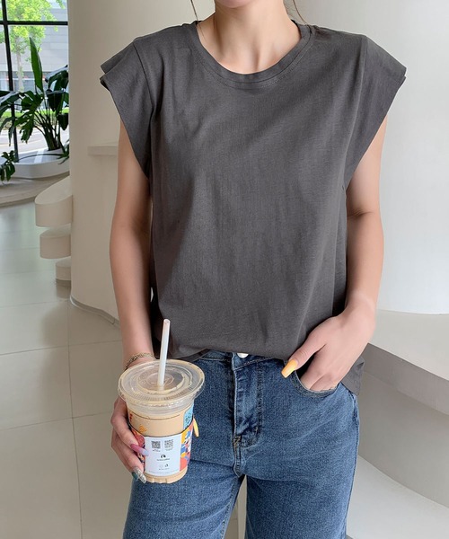 LOWO(ロワ)の「【綿100%使用】ニュアンスカラーフレンチスリーブTシャツ カットソー(Tシャツ/カットソー・レディース・ホワイト/チャコールグレー/グレー/カーキ/ブラック・FREE)」の6枚目の写真