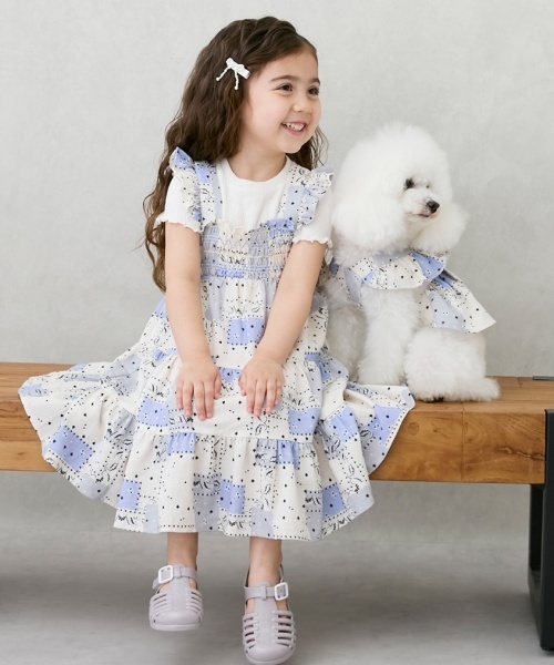 セール】【リンク】花柄シャーリングワンピース(ベビー)（ロンパース