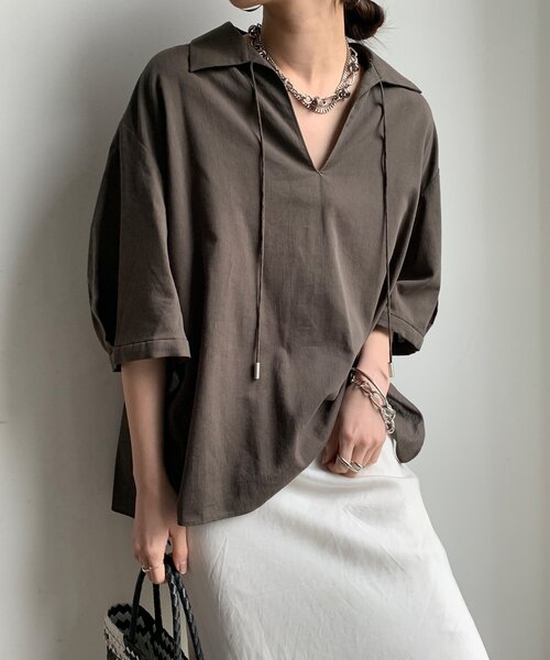 セール】【WEB限定】襟付スキッパーシャツ（シャツ/ブラウス