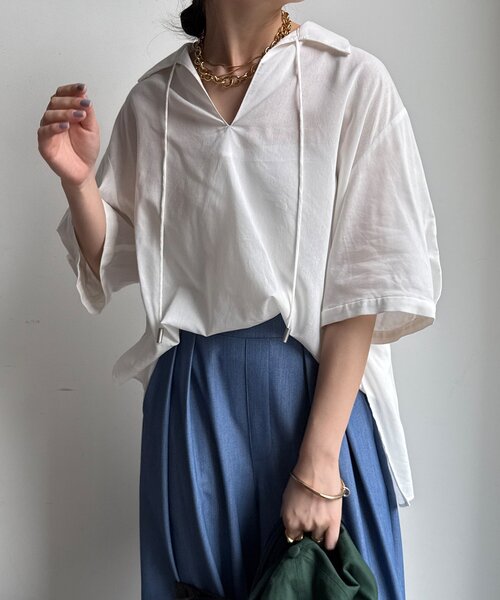 セール】【WEB限定】襟付スキッパーシャツ（シャツ/ブラウス