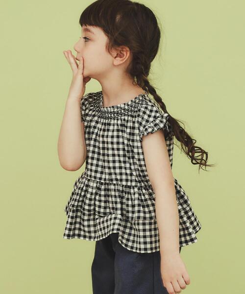 THE SHOP TK （ザ ショップ ティーケー ）の「【110-150】ギンガムチェックティアードブラウス/セットアップ可・洗濯機OK（シャツ/ブラウス・キッズ・ブラック系1/キャメル・11/12/13/14/15 ）」の20枚目の写真