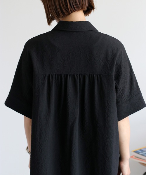 cepo（セポ）の「〈セットアップ対応〉速乾＆涼感 リサイクルポリサッカーオーバーシャツワンピース（シャツワンピース・レディース・ブラック×ホワイト/ブラック/オフホワイト・M）」の12枚目の写真