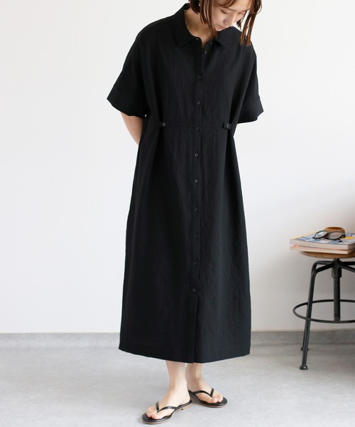 cepo（セポ）の「〈セットアップ対応〉速乾＆涼感 リサイクルポリサッカーオーバーシャツワンピース（シャツワンピース・レディース・ブラック×ホワイト/ブラック/オフホワイト・M）」の9枚目の写真