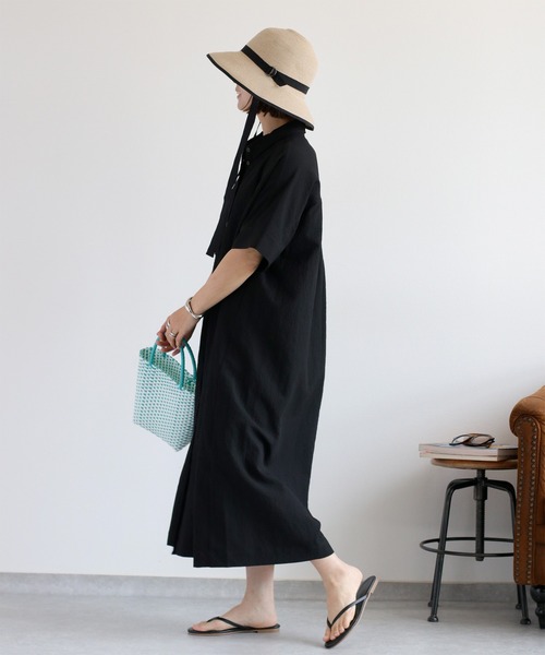 cepo（セポ）の「〈セットアップ対応〉速乾＆涼感 リサイクルポリサッカーオーバーシャツワンピース（シャツワンピース・レディース・ブラック×ホワイト/ブラック/オフホワイト・M）」の5枚目の写真