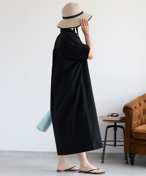 cepo（セポ）の「〈セットアップ対応〉速乾＆涼感 リサイクルポリサッカーオーバーシャツワンピース（シャツワンピース・レディース・ブラック×ホワイト/ブラック/オフホワイト・M）」の7枚目の写真