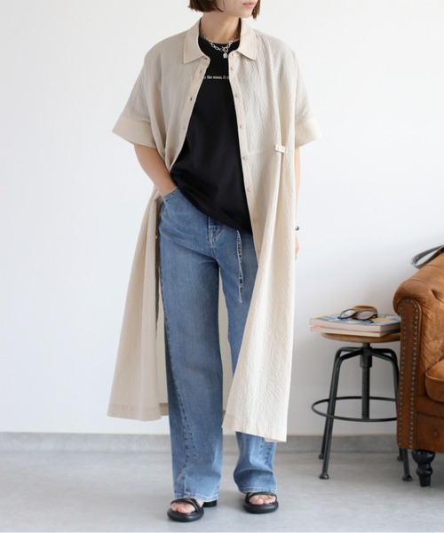 cepo（セポ）の「〈セットアップ対応〉速乾＆涼感 リサイクルポリサッカーオーバーシャツワンピース（シャツワンピース・レディース・ブラック×ホワイト/ブラック/オフホワイト・M）」の20枚目の写真