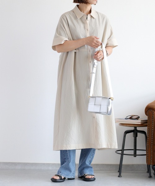 cepo（セポ）の「〈セットアップ対応〉速乾＆涼感 リサイクルポリサッカーオーバーシャツワンピース（シャツワンピース・レディース・ブラック×ホワイト/ブラック/オフホワイト・M）」の17枚目の写真