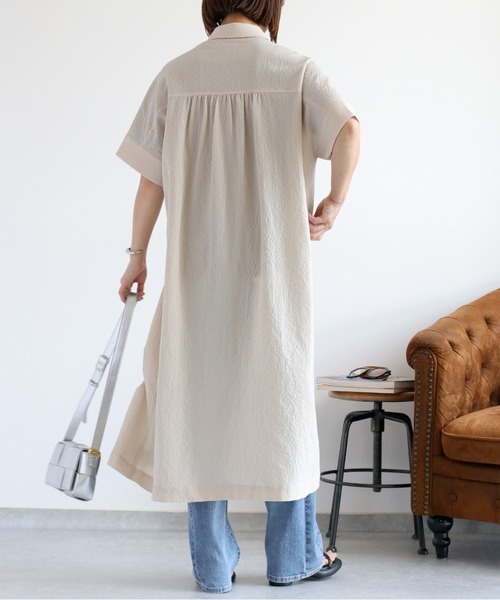 cepo（セポ）の「〈セットアップ対応〉速乾＆涼感 リサイクルポリサッカーオーバーシャツワンピース（シャツワンピース・レディース・ブラック×ホワイト/ブラック/オフホワイト・M）」の15枚目の写真