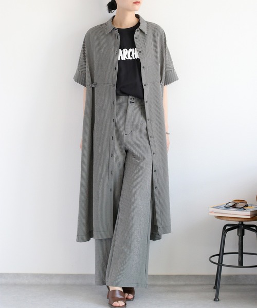 cepo（セポ）の「〈セットアップ対応〉速乾＆涼感 リサイクルポリサッカーオーバーシャツワンピース（シャツワンピース・レディース・ブラック×ホワイト/ブラック/オフホワイト・M）」の21枚目の写真